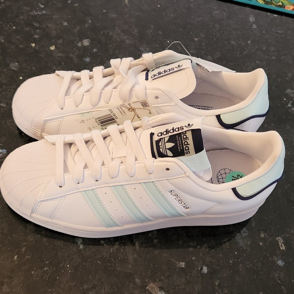 adidas Originals Superstar W White/ Almost Blue  Womens Sz 8.5 - Picture 4 of 4